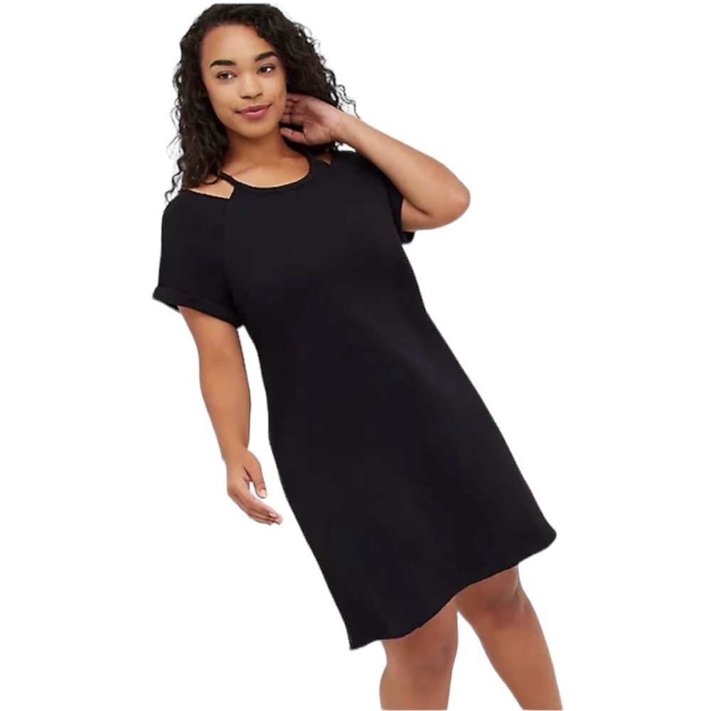 TORRID Mini Cozy Fleece Cold Shoulder Charcoal Grey Dress Size 1